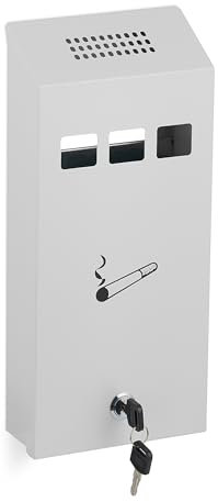 Relaxdays Wandaschenbecher für draußen, verschließbar, Metall, Aschenbecher Wandmontage, HxBxT: 32,5 x 15 x 6 cm, weiß