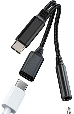 Adaptador USB C a Jack 3.5 mm Auriculares Tipo C Cable (2en1) Para Apple iPhone15 Pro Max Para iPad Air Mini Compatible con Samsung DAC Coche Audio Auxiliar Accesorios Cargador Cascos Microfono Dongle
