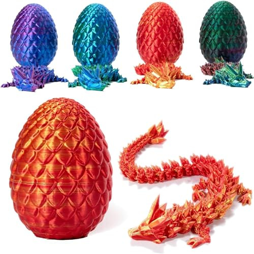 3D Printed Dragon in Egg,Full Articulated Crystal Dragon with Egg,Flexible Joints Home Decor Executive Desk Toys,Home Office Decor Executive Desk Toys for Autism/ADHD (Red)