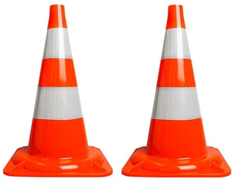 Lot de 2 pylônes de 50 cm, cônes d'avertissement, 2 cônes de signalisation pour délimiter les surfaces de stationnement et de débarras, cônes d'avertissement, cônes, cônes de marquage, orange et blanc