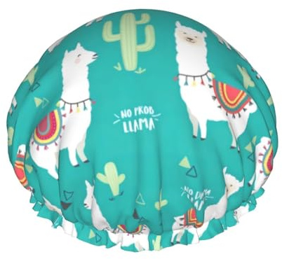 Grand bonnet de douche imprimé cactus alpaga, bandeau élastique, double couche imperméable, pour le bain, pour homme et femme