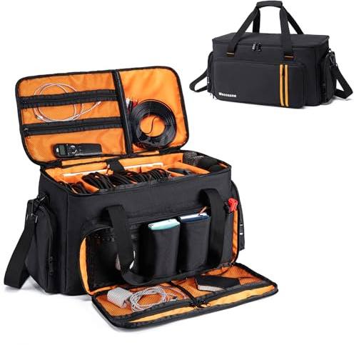 Mecozone DJ Gig Bag with 8 Detachable Dividers, DJ Cables Bag with 15.6'' Laptop Sleeve, Large Capacity Travel Musicians Gig Bag for DJ Gear, Music Equipment&Accessories, Black