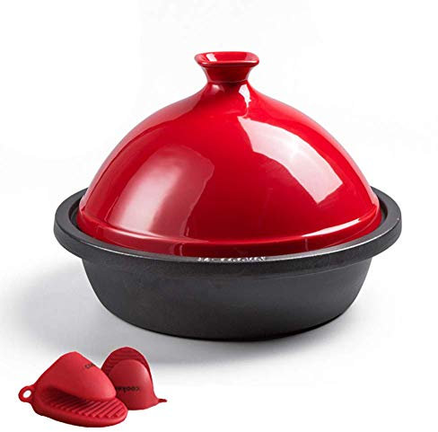 DDKYHU Home 30Cm Enameled Cast Iron Tangine, Professional Quality Tagine for Different Cooking Styles and Temperature Settings - Lead Free,Green (Red)