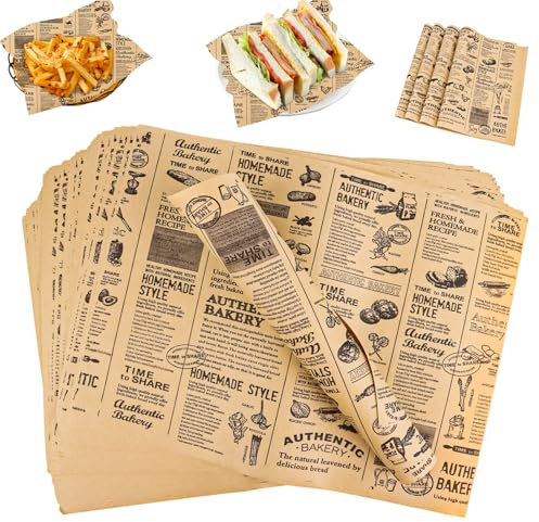 100 Fogli Carta Alimentare，Carta Oleata per Alimenti di Grandi Dimensioni 28 * 38cm，Carta da Imballaggio ，per Panini, Patatine Fritte, Hamburger, Formaggio, Torte