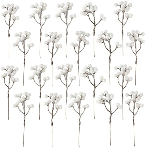 Crafare 36 Pack Artificial Berry Stems 7 Inch White Holly Berry Picks for Christmas Tree Decoration Wreath Crafts Wedding Gift,Holiday Season,Winter Decor