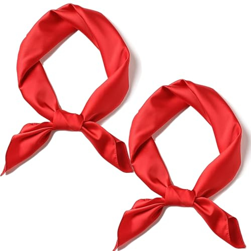 LFCFBH 2 PCS Soft Red Bandana, Lightweight Silky Red Neckerchief for Women Girls (70 x 70 cm)