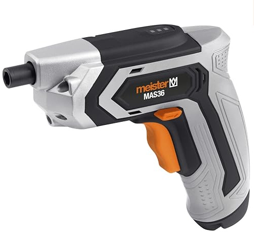 Meister Akkuschrauber 3,6 V, MAS36-2 Ah - LED-Arbeitsleuchte - Magnetische Ablage - Ideal zum Schrauben/Akkuschrauber mit Bit-Satz