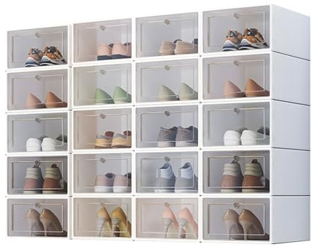 Schuhboxen,20 Schuh Schuhboxenstapelbar Transparent, Shoes Organizer, Schrank Schuhe Organizer, Shoe Storage, Schuhe Aufbewahrung, Shoe Box, Schuhaufbewahrungsbox, Schuhkasten, Up To Size 45, White