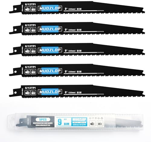 MUOZLOP 5-pack 225 mm sticksågblad sats, 6/12TPI sågblad för sticksåg, för trä sticksågsblad (5, 6/12TPI 225 mm)