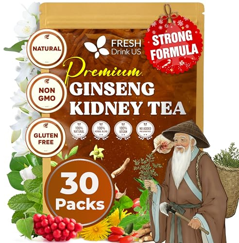 FreshDrinkUS, Ginseng 6 Treasures Kidney Tea, 30 Packs Of Super Kidney Cleanse Detox Tea For Men & Women, 100% Natural Roots & Berries | Caffeine-Free | Adaptogenic Blend for Energy, Wellness & Vitality Support