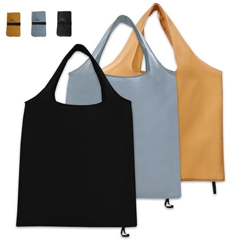 UOSIWYA 3 PCS Shopping Bags Foldable, Reusable Shopper Bag Lightweight Washable Tote Bag Foldaway Grocery Bags Handbag for Daily Use Groceries Travel Picnic Camping