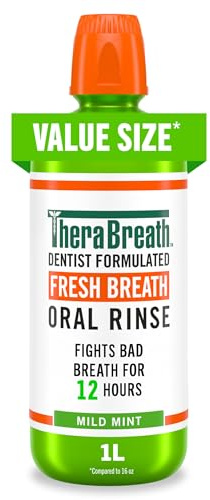 TheraBreath Fresh Breath Mouthwash, Mild Mint, Alcohol-Free, 1 Liter