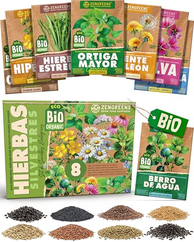 ZenGreens® - Set di Semi di Erbe Selvatiche bio (8 pezzi) - 8 Semi di Erbe Selvatiche per Coltivazione Facile in Giardino, Balcone o Serra - Semi da Piantare - Sementi