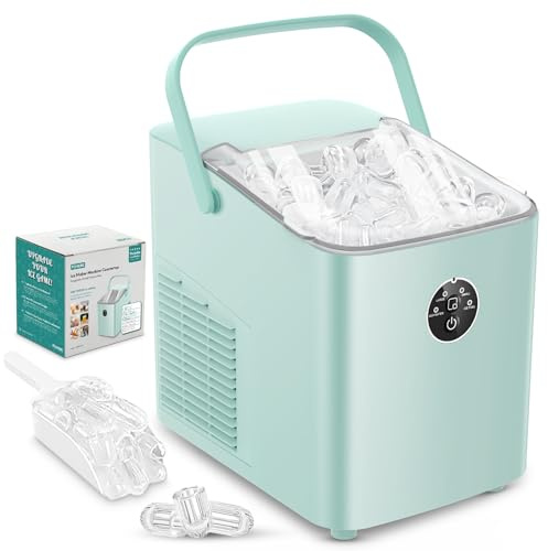 FOHERE Macchina Ghiaccio 14KG/24h, Cubetti/5 Min, Autopulente, 2 Dimensioni | con Maniglia, Funzionamento Silenzioso, Con Cestello e Paletta per il Ghiaccio,per Casa, Cucina, Ufficio, Campeggio