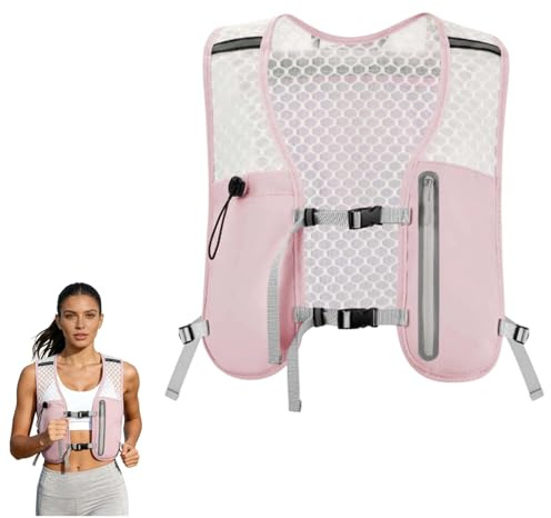 Laufweste Unisex mit Doppelt Verstellbaren Schnallen, Leichte Trinkweste Wasserabweisend & Reflektierend, Sportweste mit Stabiler Passform für Running Radfahren Trailrunning (Rosa)