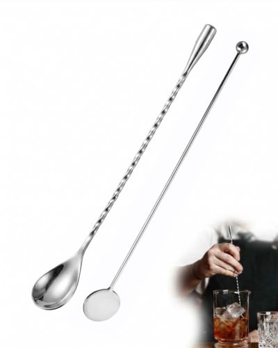 UEAVOID Varillas Mezcladoras Coctel 2 Piezas | Acero Inoxidable 304 Premium (30cm Cuchara + 20cm Agitador) Mango Antideslizante para Mezcla Uniforme en Tragos y Cafés sin Derrames