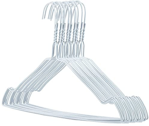 HANGERWORLD Strong White Metal Wire Hangers - 20 Pack, Non-Slip Shoulder Notched Clothes Hangers with Trouser Bar