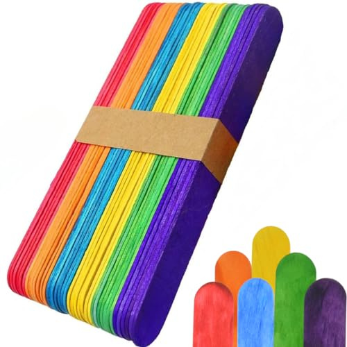 Lollipop Sticks for Craft 50 Jumbo Coloured Lolly Sticks Wooden 150mm | Popsicle, Loose Parts, Wide, Long, Giant, Rainbow