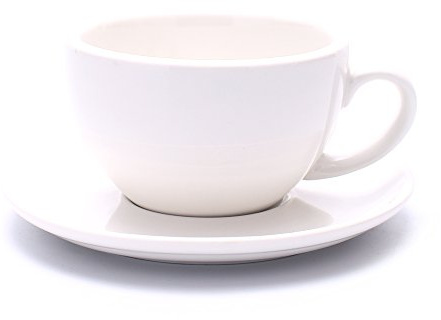 Coffeezone Latte Art Ceramic Cup and Saucer Cappuccino Fine Porcelain, Mate for Coffee Shop and Barista (Glossy White, 10.5 oz)
