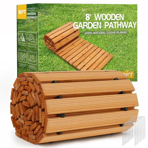 RELIANCER Allée de jardin en bois, allée droite en cèdre, allée de terrasse, allée décorative de jardin, allées de terrasse, allées de plage, routes en bois de plage, allées de fête de mariage (2,4 m)