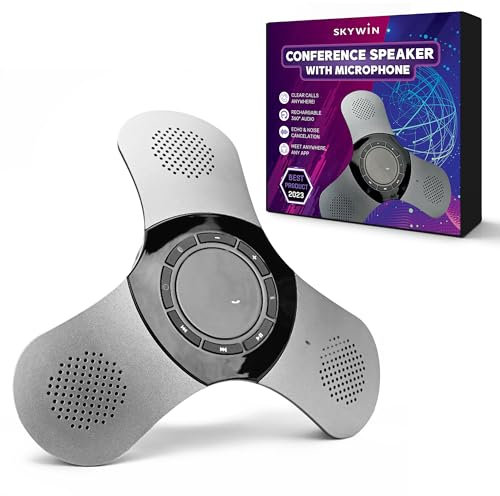 Skywin Altoparlante per conferenze Bluetooth con microfono, vivavoce USB wireless per telefono cellulare e computer, omnidirezionale ad alta sensibilità a 360° con cancellazione del rumore