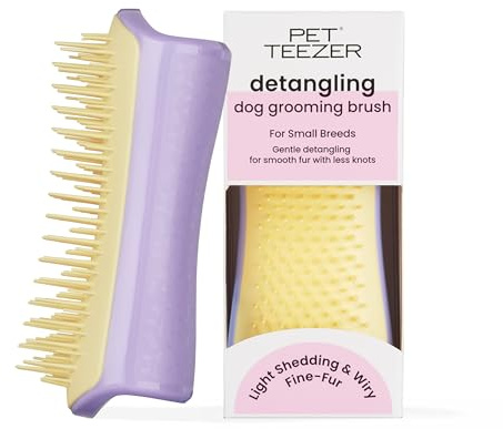 Tangle Teezer Small Pet Teezer Small Detangling Dog Grooming Brush - For Dry Hair or Bath - The Perfect Detangling Brush for Dogs - Lilac & Yellow