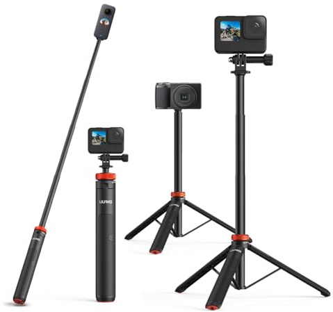 UURig Telescopic Selfie Stick Long with Tripod, Waterproof Hand Grip, for Insta360X5/X4, GoPro Hero 13 12 11 10 9 8 7 6 5 4 3 2, Fusion, Max, Session, AKASO, SJCAM, DJI OSMO Action 6/5Pro/4/3 GoPro