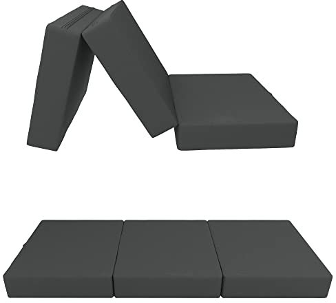 POKAR Klappmatratze 3-teilige Faltmatratze Wasserdicht Camping Matratze Gästematratze Feldbett Klappbett Gästebett Bodenmatratze Schlafmatratze 80 x 195 x 15 cm, Anthrazit