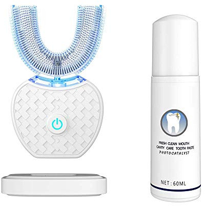 Ultrasonic Automatic Toothbrush,Ultrasonic Electric Toothbrush and Teeth whitening kit 360 Soinc Toothbrush, Wireless Charging Toothbrush Washable Travel Home Dual-use (White)