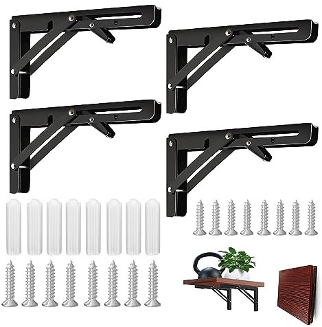 4 Stück Klappkonsole 200mm, Klappkonsole Schwerlast, Klapptisch Wand Klappregalhalterungen Tragfähigkeit 40kg für Zuhause Küche Büro Tisch (Schwarz)