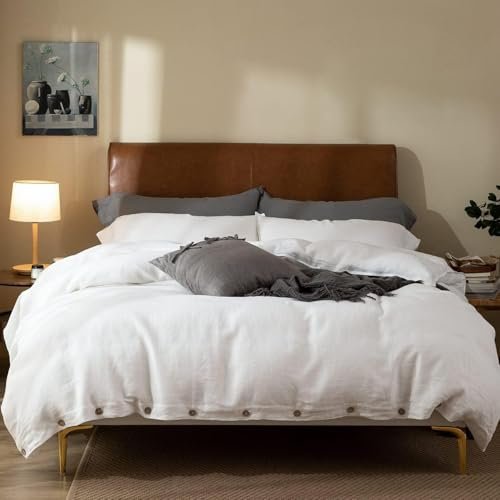 CHUFFED Halbleinen Bettwäsche 155x220 2teilig Leinen Bettwäsche Set Bettwäsche, Bettbezug 155x220 cm + 1er Set Kissenbezug 80 x 80 cm, Oeko-Tex Zertifiziert, aus 55% Leinen 45% Baumwolle (Weiß)