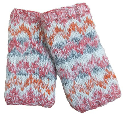 Pachamama Women Wool/Mohair Hand Wrist Warmers Sherpa Fleece Lined Handknitted Soft Stripe One-Size Handmade Extra Warm Fair Trade (Brick)