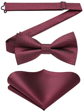 Enlision Fliegen für Herren Bordeaux Anzug Fliege mit Einstecktuch Set Hochzeit Formelle Herrenfliege Vorgebunden Verstellbare Smoking Schleife und Taschentuch Männer