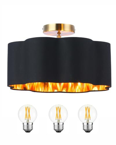 Newrays 3-Light Semi Flush Mount Deckenleuchte, schwarzem Stoff Schatten Moderne schließen, um die Decke Lampe für Kinderzimmer Kinderzimmer Schlafzimmer Küche Flur Eingang mit 3PCS LED-Lampen
