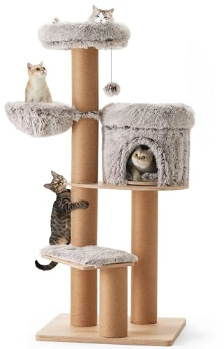 FUKUMARU Cat Tree, 5 in 1 Cat Tower for Indoor Cats, 155cm Tall, 4 Levels, 6 Scratching Posts, Detachable Cushions, Hammock & Perch for Large Cats