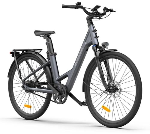 ADO Air28Pro Electric Bike, 28 Ebikes for Adults, Electric Bicycle With Belt Drive, ECO and SPORT Mode, Shock Absorption, IPX7 LCD Display, APP, 250W, 9.6Ah Removable Battery, Range 100km (Gray)