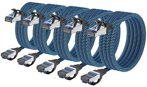 CABNEER Cat8 Ethernet Cable 1 ft 5 Pack, High Speed 40Gbps 2000MHz, Braided, Blue, Compatible with Router, Modem, Laptop, PC, Gaming