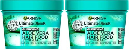 Garnier Hair Food Multi-use Hair Treatment Mask, Offers 8x More Hydration, Ideal for Dehydrated hair, No Silicones, Vegan Formula, Aloe Vera, Ultimate Blends, 400ml (Pack of 2)