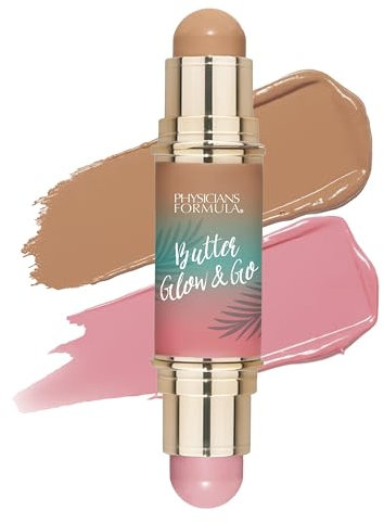 Physicians Formula Butter Glow & Go, Stick Trucco Multiuso a Doppia Estremità per Guance, Occhi e Labbra, Tonalità Complementari per Abbronzatura, Contorno e Fard, Beachy Pink