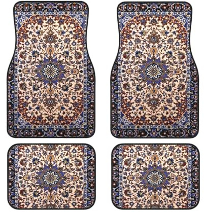 Tapis de Sol de Voiture Bleu Oriental à Motif Persan Antique, 4 pièces, pour Voitures, camions et SUV - Accessoires Auto aux imprimés Lumineux