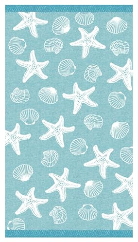 Delindo Lifestyle Toalla de playa Miami, diseño de estrellas de mar y conchas, 100% algodón, 100 x 180 cm, OEKOTEX-100, verde menta