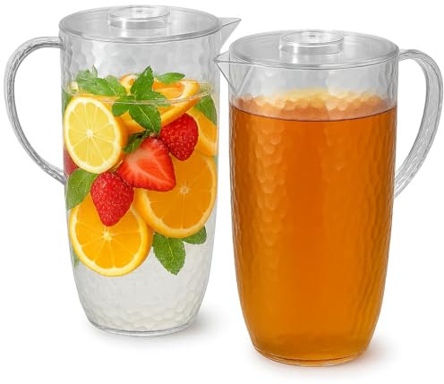 Set 2 Brocche in Polistirene da 2,2 Litri – Caraffa Trasparente con Coperchio, Due pezzi Brocca Resistente e Leggera – Ideale per Acqua, Succhi, Bevande Fredde – Uso Domestico e Professionale