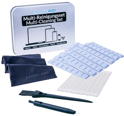 LENS-AID Kit Pulizia Smartphone 5 in 1 – Con Plastilina per USB-C e Lightning, Pennello, Bastoncini, Panno in Microfibra – Per Connettori, Auricolari, Schermo e Fessure del Cellulare