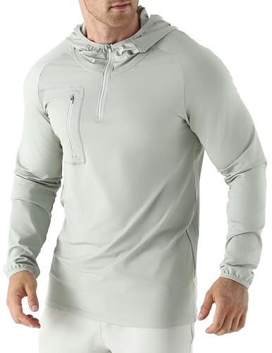 Jupmov Men's Athletic Hoodie Light Gym Sweatshirt | Quarter Zip Workout Pullover, Lightweight Hooded Sweatshirt with Zipper Pocket, Breathable & Quick-Dry Running Jacket