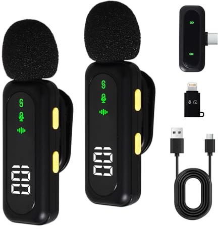 Homirty Micrófono Solapa 2 Piezas Micrófono Inalámbrico De Solapa, para iPhone, iPad, Teléfono Android, Pc, Micrófono Reducción De Ruido, para Grabación De Vídeo, Streaming, Entrevistas, Vlog