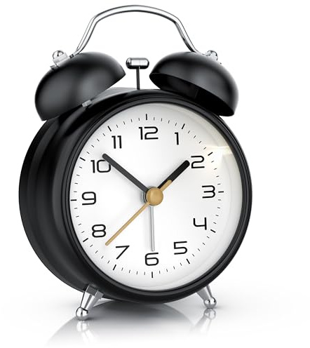 CSL - Wecker analog ohne Ticken mit Licht – rund – lauter Klingelton – einfache Bedienung – Gute Ablesbarkeit – mit Beleuchtung - Betrieb mit nur 1 Batterie – Retro Design