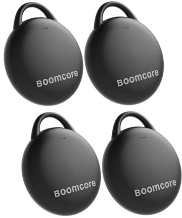 Boomcore 4-Pack Tracker Tags for iOS (Not for Android), Louder Sound Key Finder with an Extra Replacement Battery, Item Finder Air Tracker Smart Tag for Keys, Wallet, Suitcase, Luggage