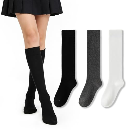GYIOFAI 3 Paia Calze Alta Donna, Calzini Termiche Di Invernali Calzettoni, Tinta Unita Alta Caviglia, Invernali Lunghi Calzettoni Calze Termiche Tempo Libero, Gambaletti Termici, (Multicolore)
