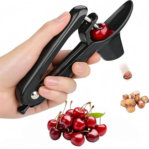 QHFlashbuy Cherry Pitter,Cherry Seed Remover Olives Pitter Tool with Stainless Steel Rod Fruit Pit,Cherry Stoner Remove for Cherries,Olives,Dates,Manual Cherry Pip Removal Device(Black)