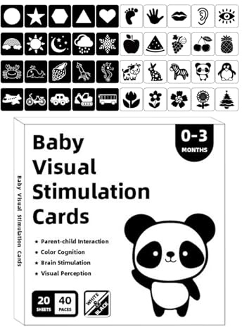 Tarjetas visuales para bebés en y Negro - Juego de Aprendizaje de Contraste para bebés | Ayuda de Enfoque temprano | Tarjetas de Actividades para el Desarrollo de la visión del recién Nacido, s